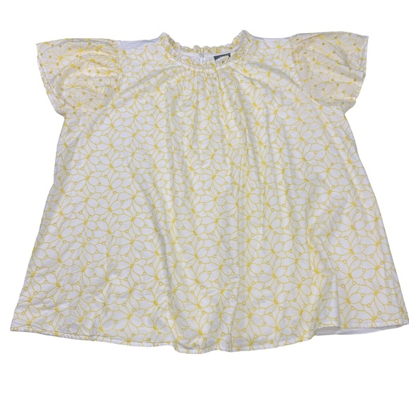 Lane Bryant White Yellow Floral Eyelet Embroidered Flutter Sleeve Top Size 26 - Picture 1 of 8